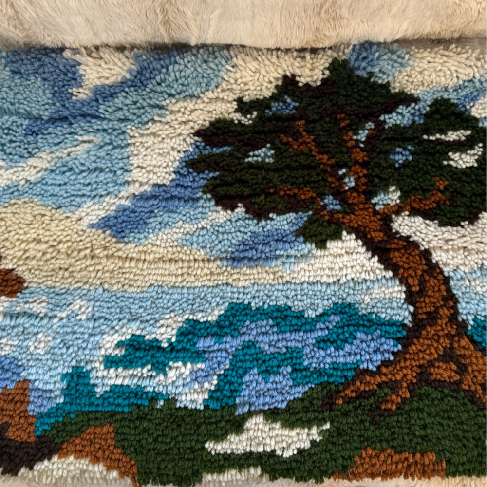 Hook Rug Handmade Scenery with Tree Design- Vintage Boho 27x18